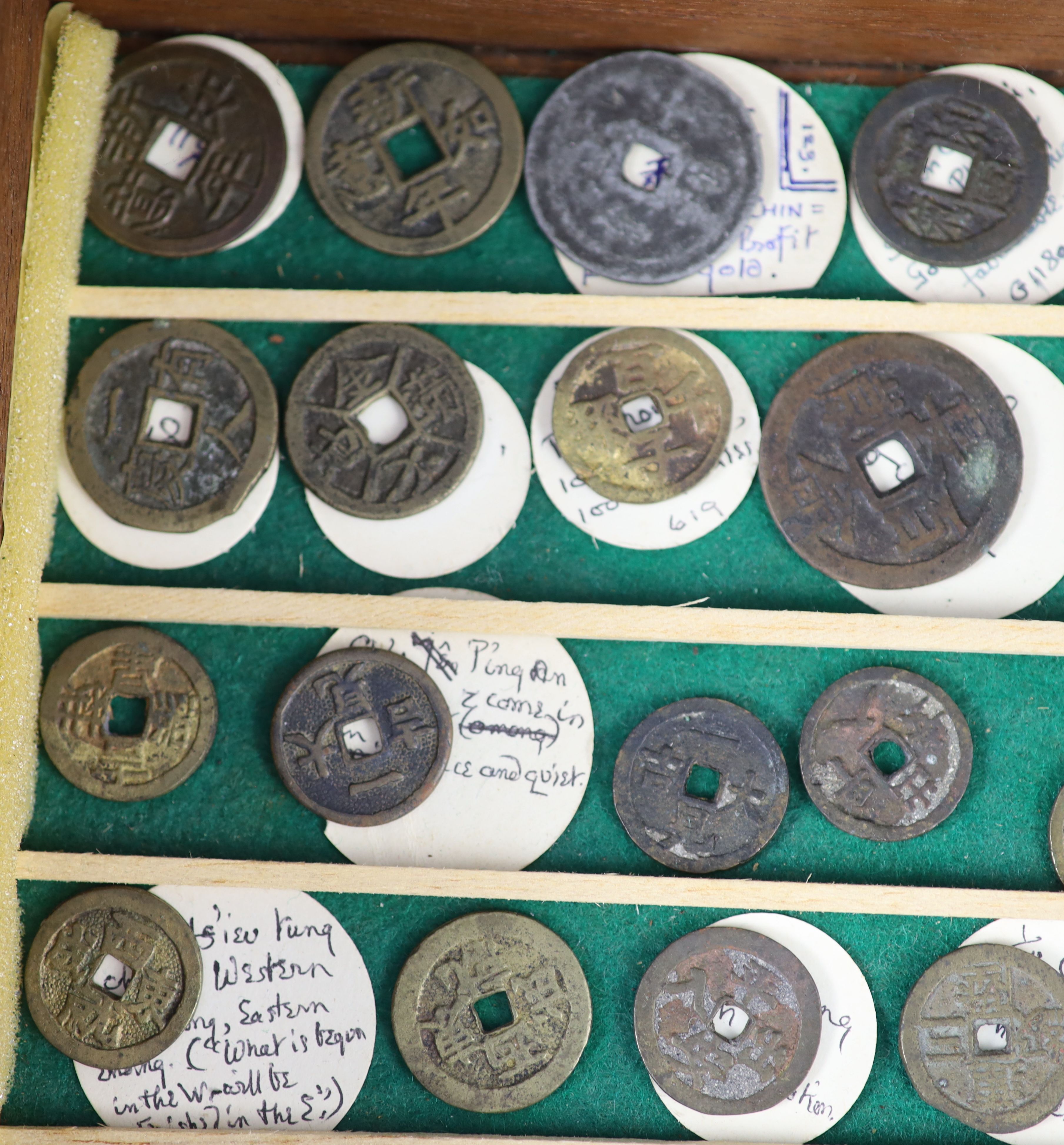 China, 38 small bronze, copper and metal charms or amulets, Qing-Republic dynasty,